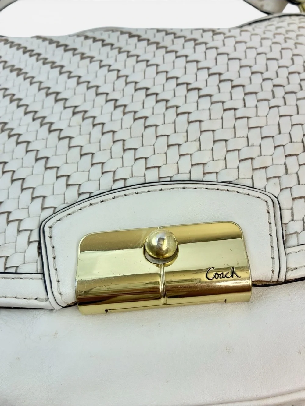 Coach Kristin Woven Leather Hobo Shoulder Bag Ivory Cream Gold Tone